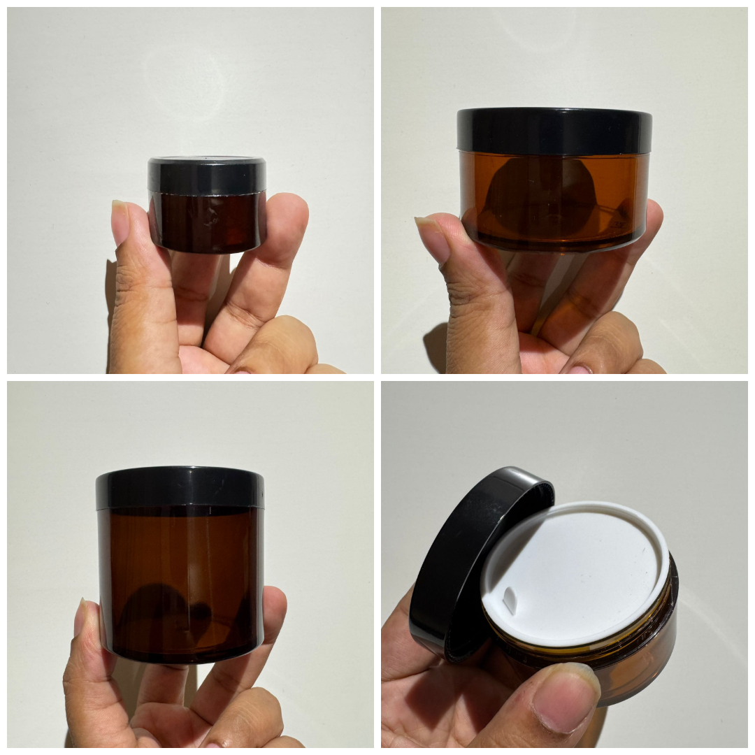 Acrylic San Jar - All Sizes (Black, Gold Lid + Amber Body)