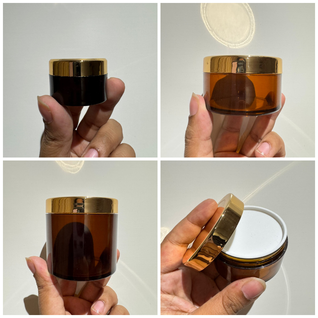 Acrylic San Jar - All Sizes (Black, Gold Lid + Amber Body)