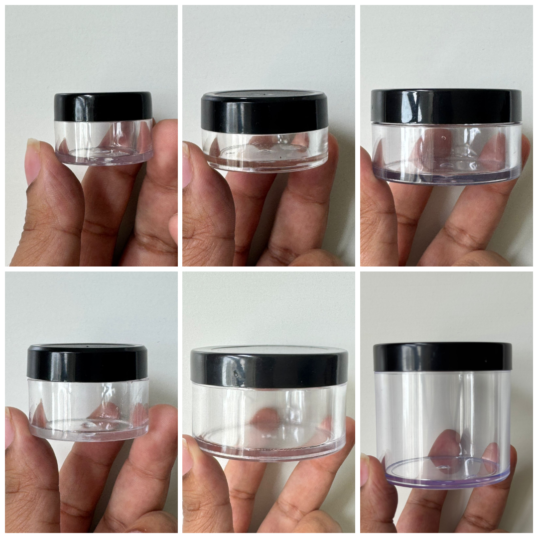 Acrylic San Jar - All Sizes (Black Lid + Transparent Body)