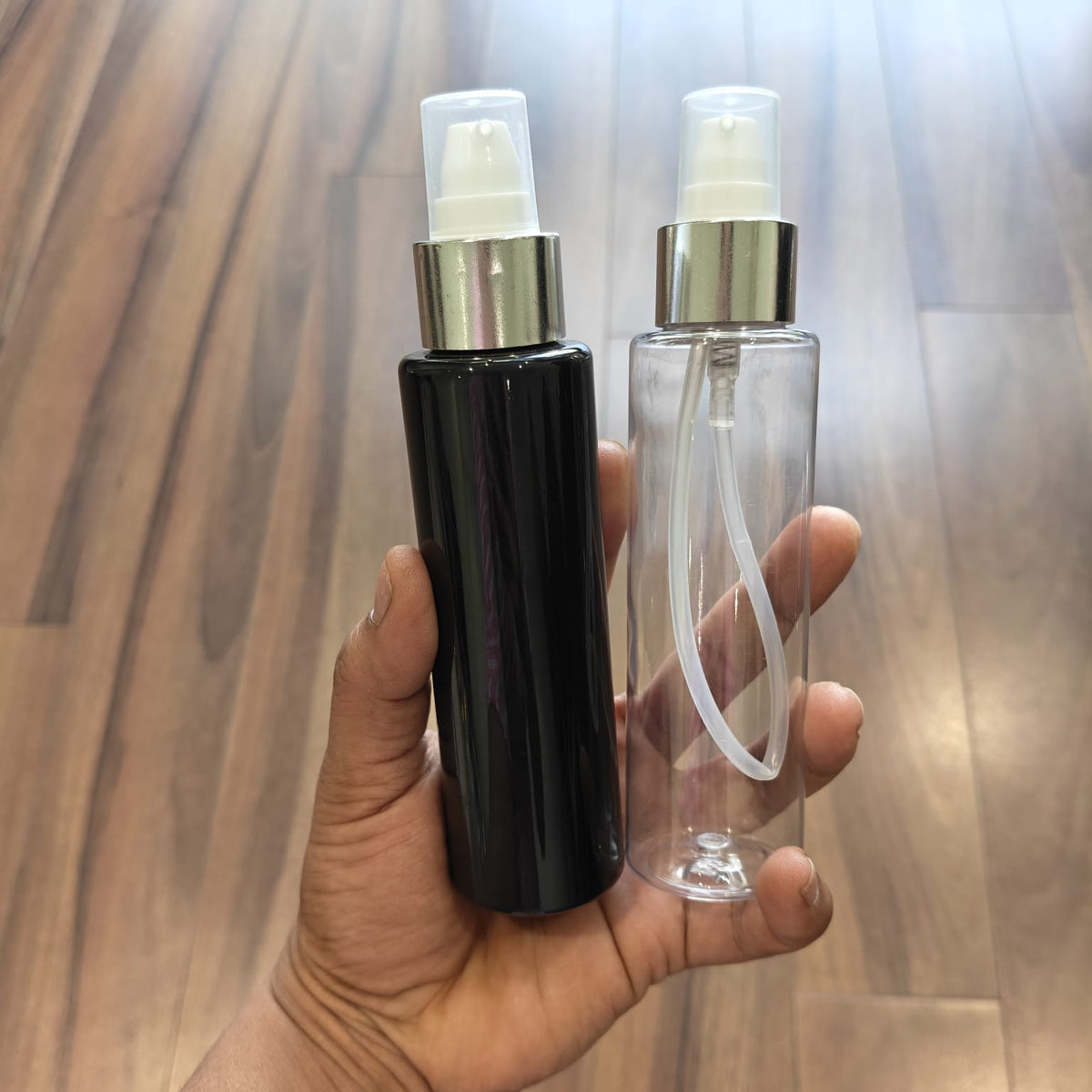 100ml Sleek PET Bottle with Gold/Silver Neck Serum Pump