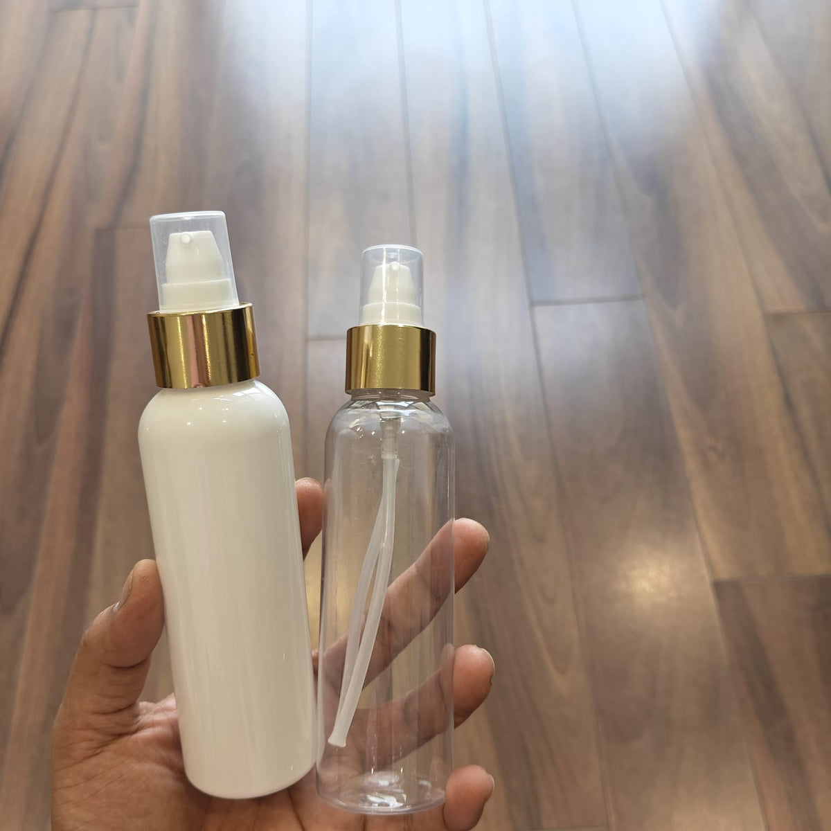 120ml Long Boston PET Bottle with Gold/Silver Neck Serum Pump