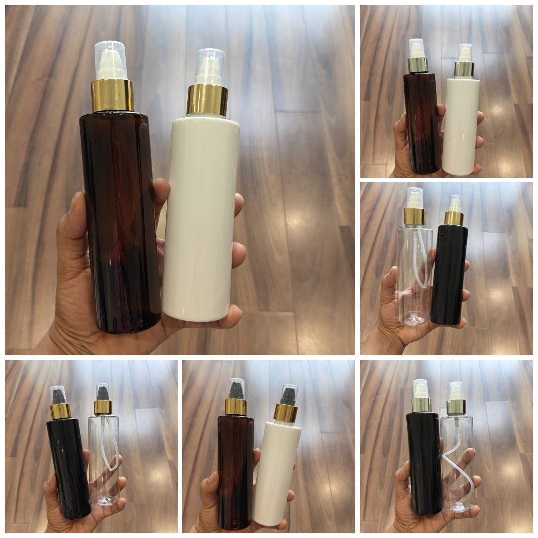 200ml Sleek PET Bottle with Gold/Silver Neck Serum Pump