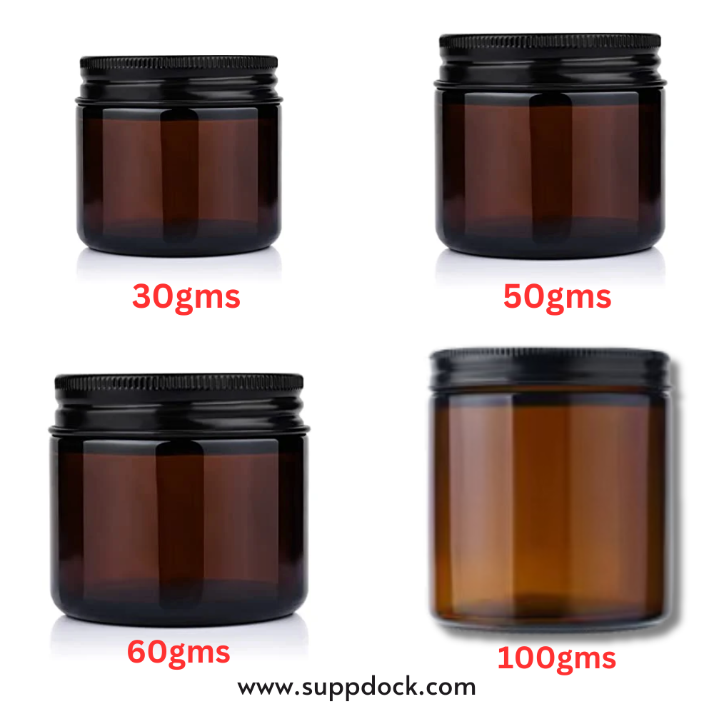 Amber Glass Jar With Metal Lid (30/50/60/100gms)