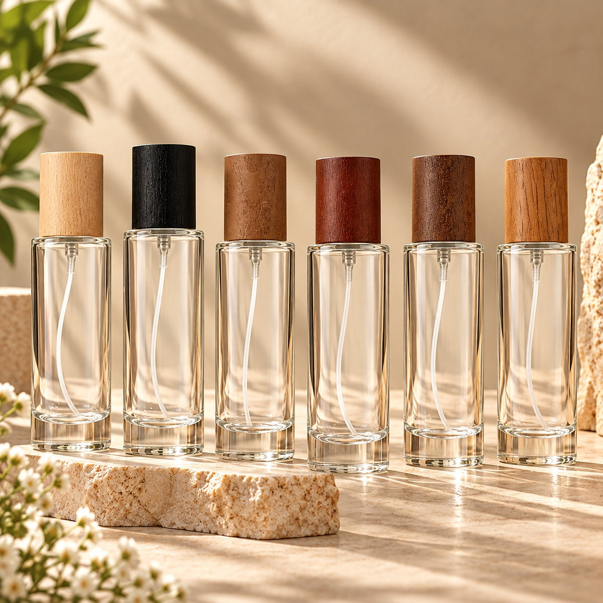 30ml Long Thick Wooden Perfume Bottle – Set of 6 Shades