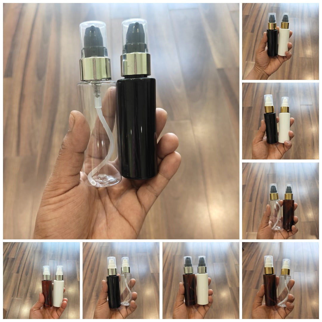 50ml Sleek PET Bottle with Gold/Silver Lotion Serum Pump