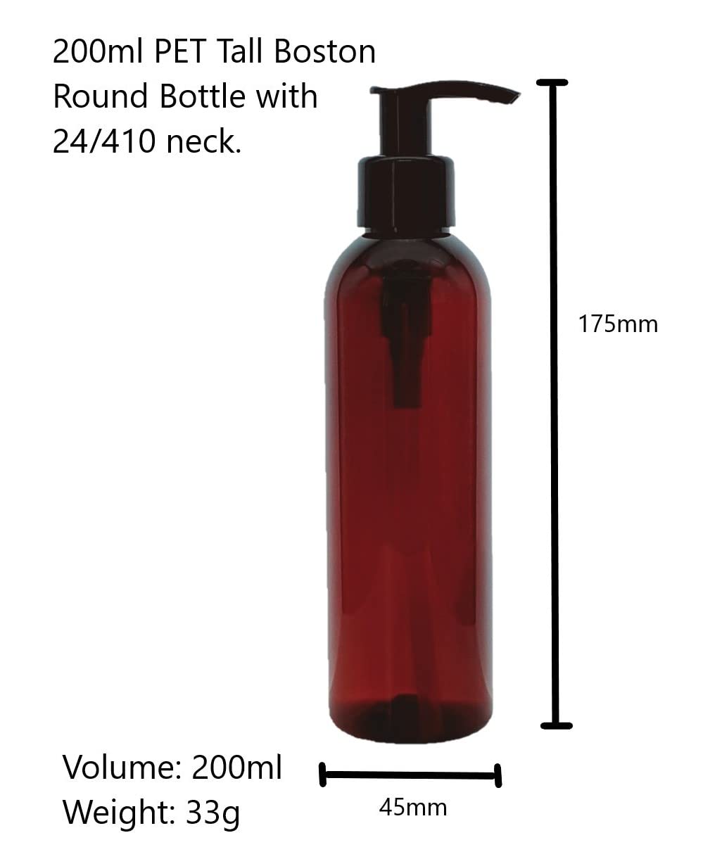 Cosmetic Round Pet Bottle with Lotion/ Dispenser Pump - Clear/ Amber (200ml)