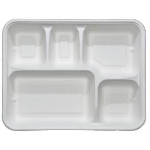 5CP Bagasse Meal Tray without Lid - White