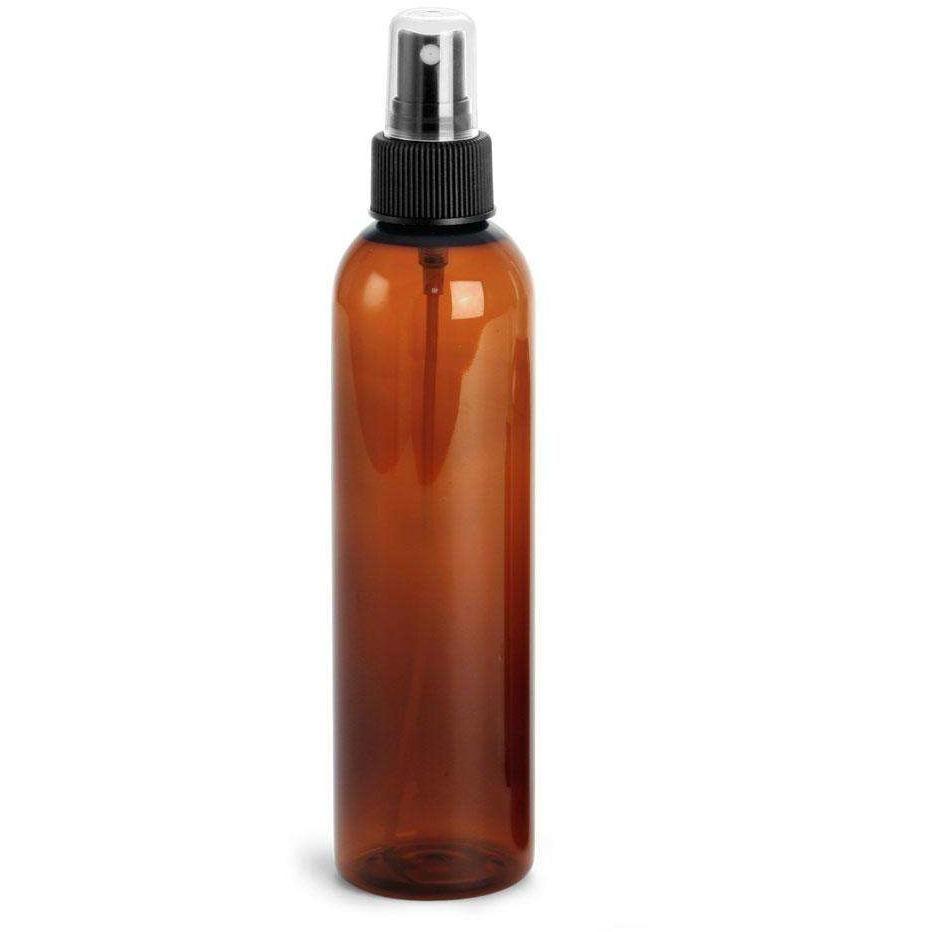 Cosmetic Round Pet Bottle with Spray Pump - Clear, Amber (200ml)