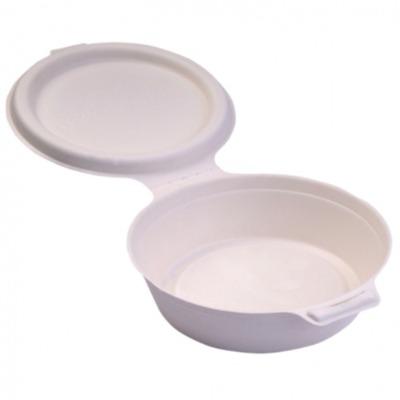 Bagasse Container Clamshell Box - 8" (inch) Round