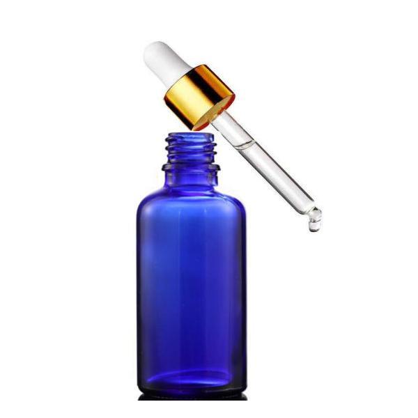 Blue Glass Bottle + Dropper (Black, White, Silver, Gold)