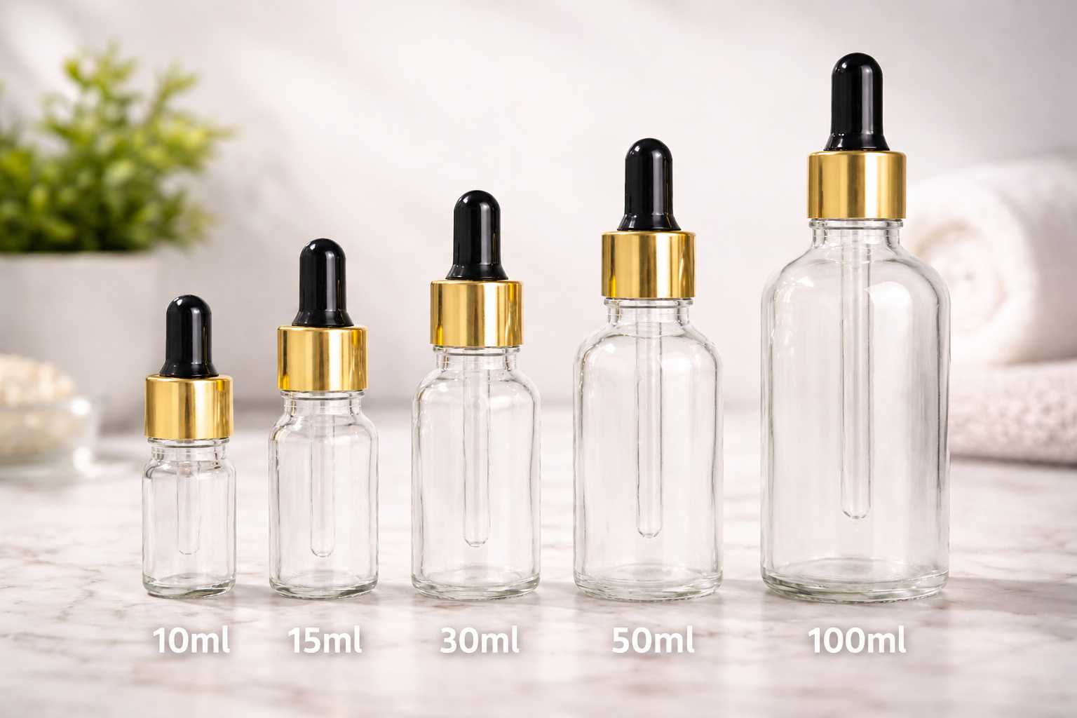 Clear Glass Dropper Bottle | Ideal for Serums & Essential Oils | Black, White, Silver, Gold