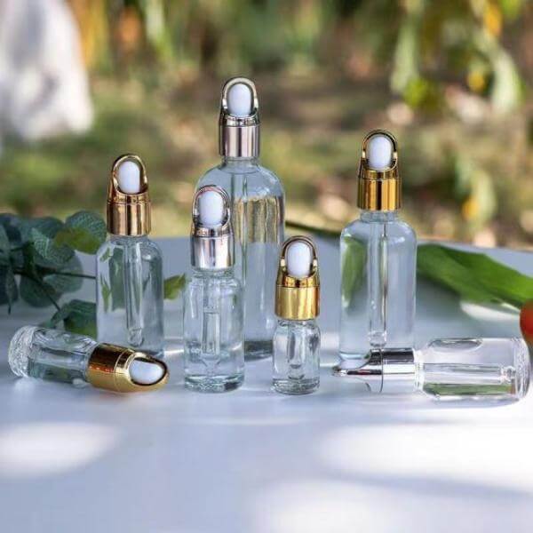 Clear Glass Bottle + Basket Dropper (Black, White, Silver, Gold)