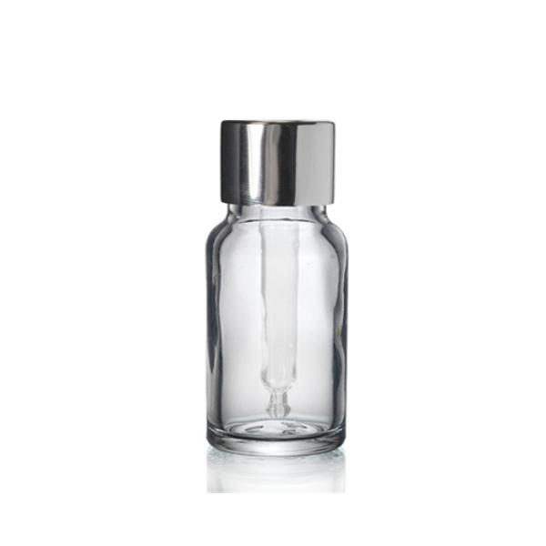 Clear Glass Bottle +  Cap and Inner Plug  (Black, White, Silver, Gold)