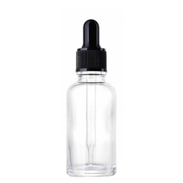 Clear Glass Bottle + Dropper (Black, White, Silver, Gold)