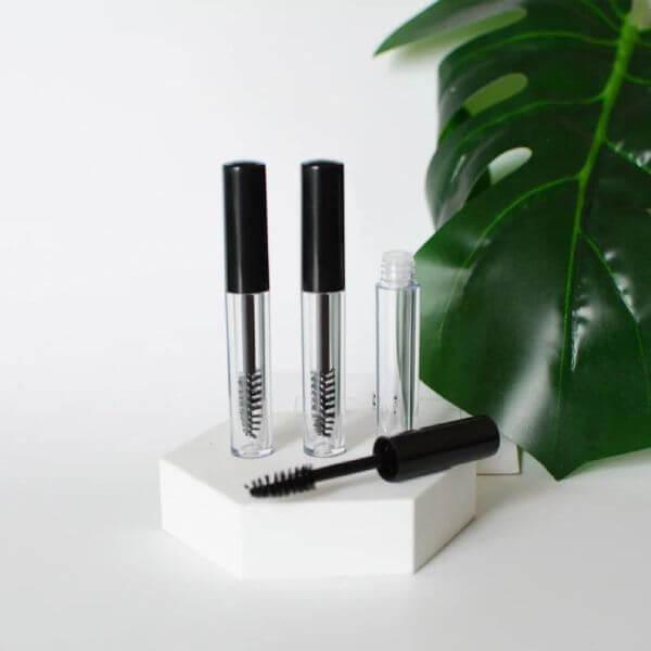 Cosmetic Mascara Clear Container- Black, White Lids (5ml)