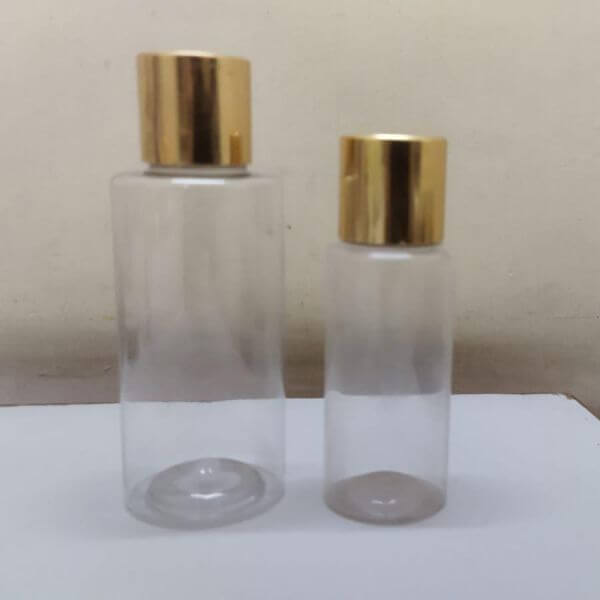 Cosmetic Pet Bottle with Screw Cap (nonFTC) - Clear with Gold Cap (100ml)
