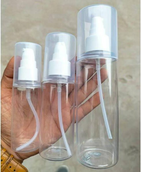 Cosmetic Premium Clear Milan Pet Bottle with Serum Pump - White, Black (All Sizes)
