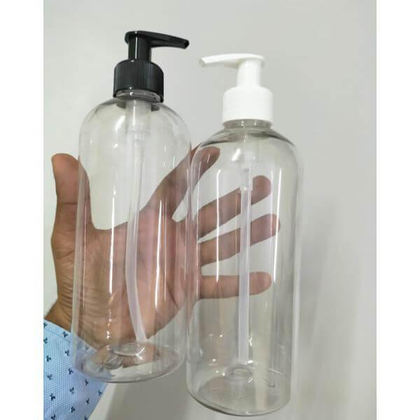 Cosmetic Round Pet Bottle with Lotion/ Dispenser Pump - Amber/ Clear (500ml)