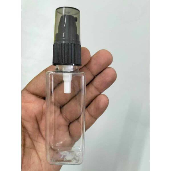 Cosmetic Square Pet Bottle with Serum Pump - Clear (50ml)