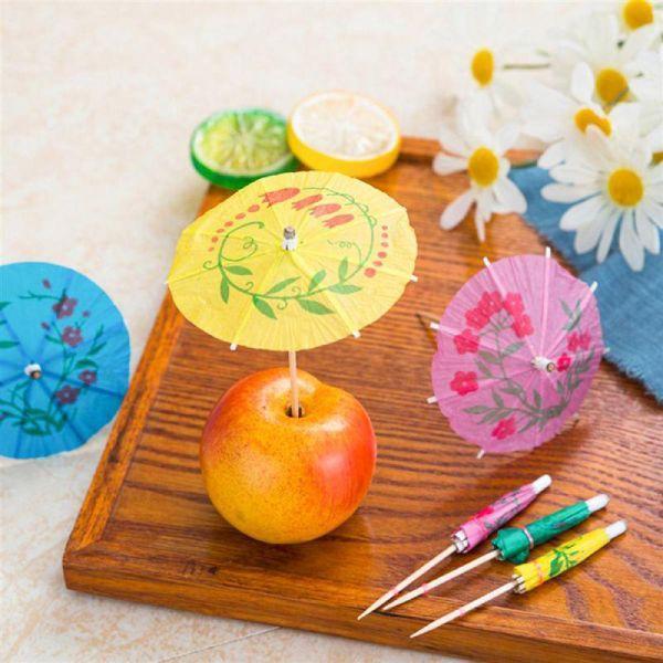 Disposable Cutlery Umbrella Toothpick With Dispenser Box - Colored