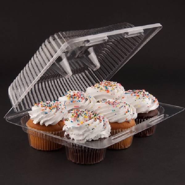 Disposable Hinged Cup Cake Box - 6pcs (Rectangle) Transparent