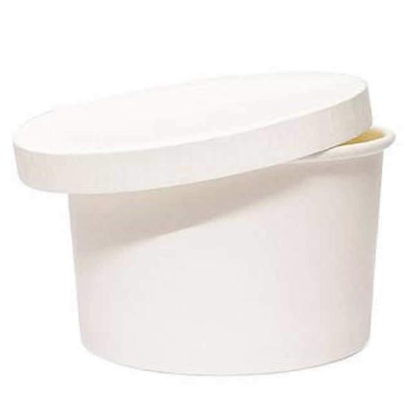 Disposable Paper Food Container + Lid - 500ml (Round) White