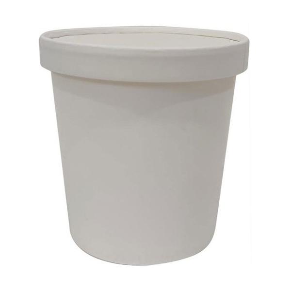 Disposable Paper Food Container + Lid - 750ml (Round) White