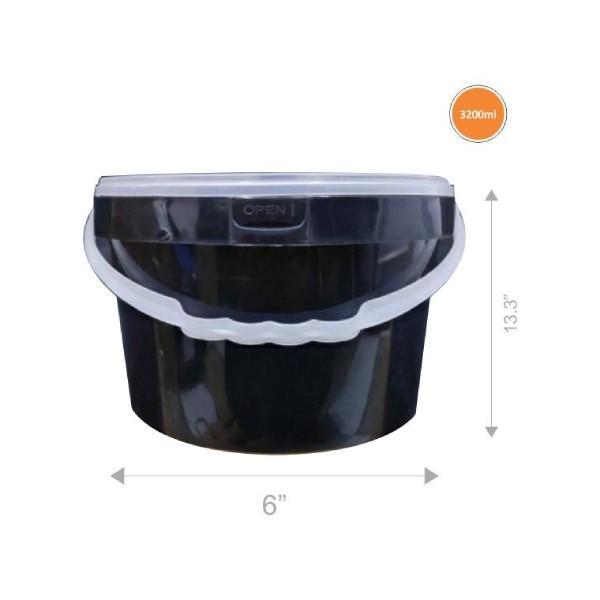 Disposable Plastic Bucket + Tamper Proof Lid - 3200ml (Round) Black