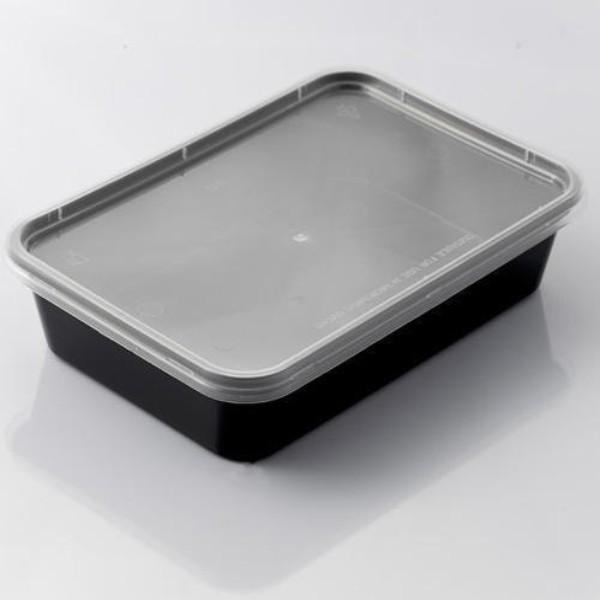 Disposable Plastic Food Container + Lid - 500ml (Rectangle) Black