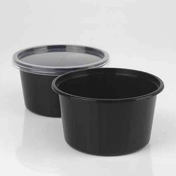 Disposable Plastic Food Container + Lid - 500ml (Round) White/ Black/ Transparent