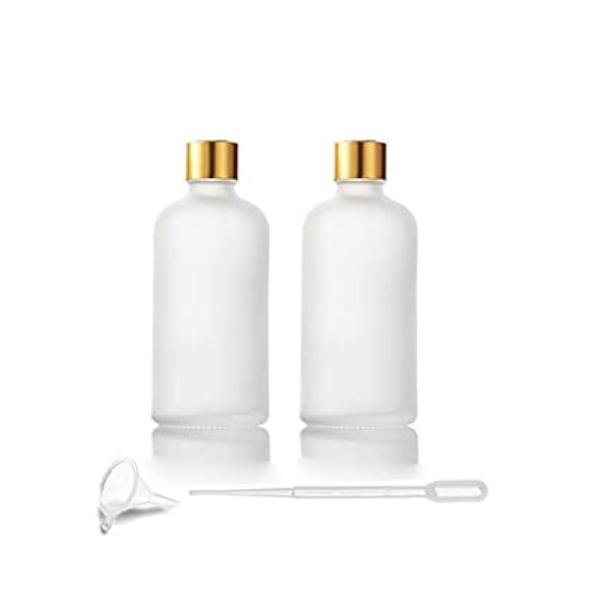 Frosted Clear Glass Bottle +  Cap and Inner Plug  (Black, White, Silver, Gold)