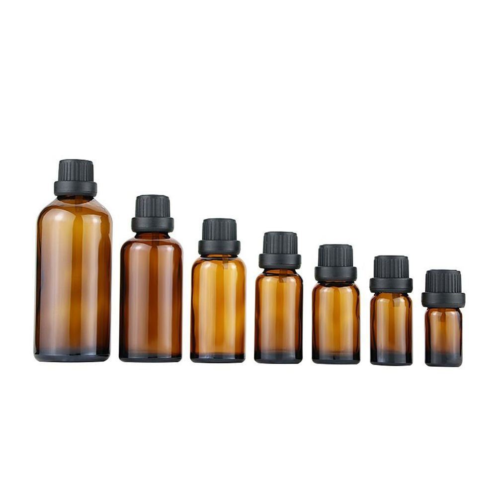 10ml-100ml Amber Glass Bottle with Cap & Inner Plug | UV Protection for Essential Oils & Serums | Black, White, Silver, Gold All Sizes