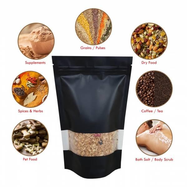 Poly Stand up Pouch-  Zipper With  Window (Yellow, Red, White, Purple, Black, Green, Gold)