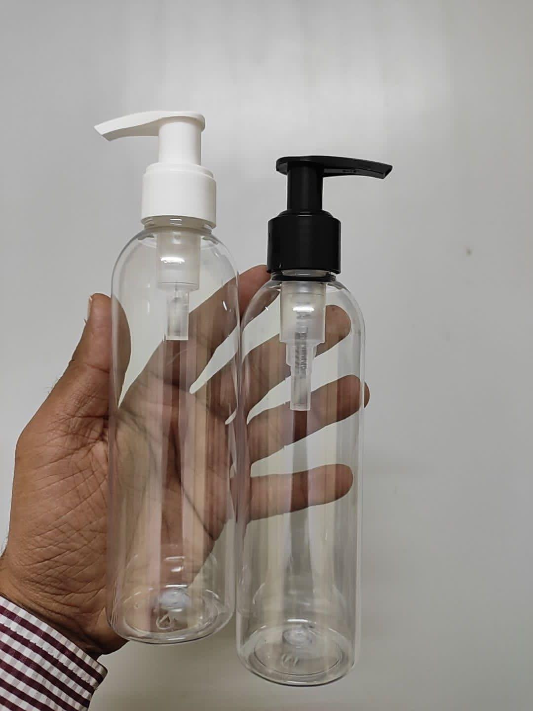 Cosmetic Round Pet Bottle with Lotion/ Dispenser Pump - Clear/ Amber (100ml)