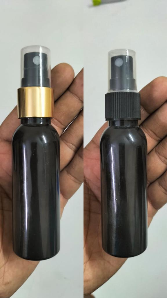 Cosmetic Round Pet Bottle with Spray Pump - Black (50ml)