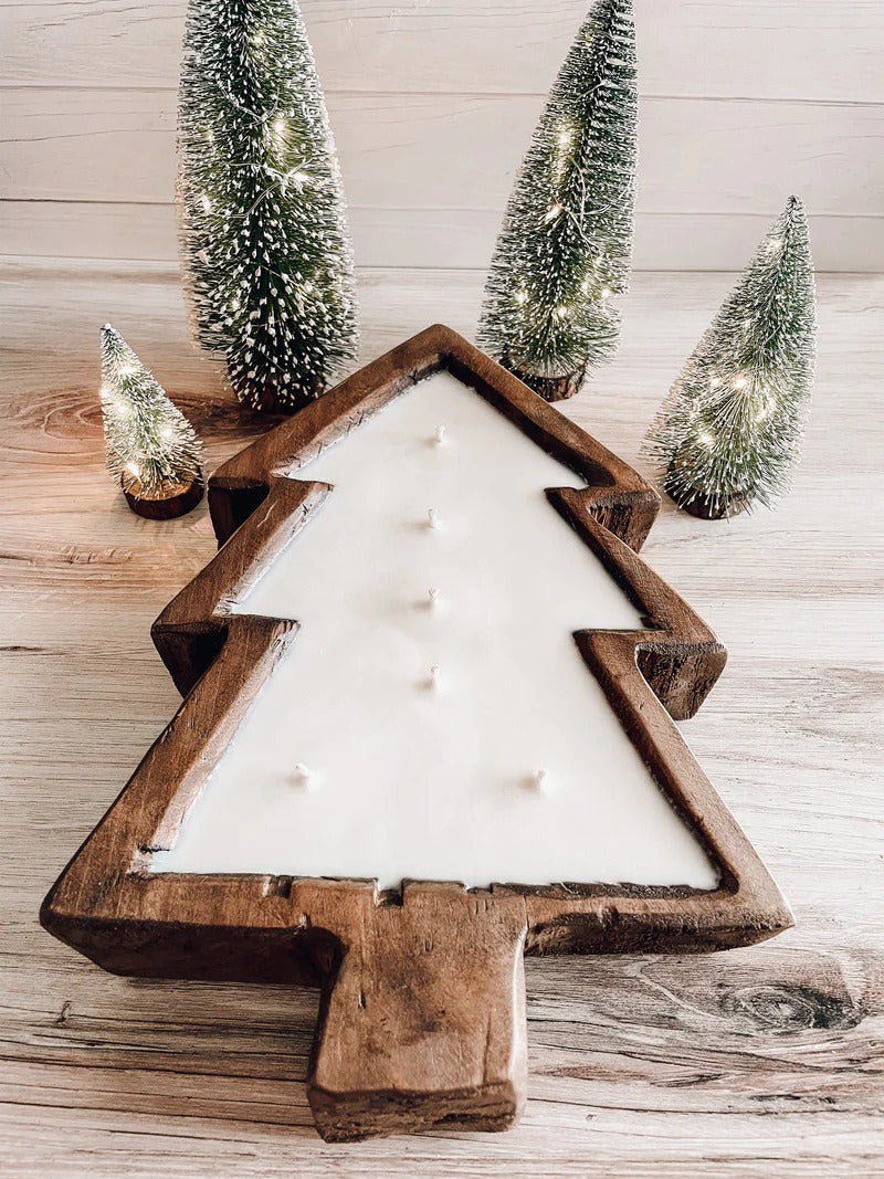Christmas Tree Wooden Bowl Candle