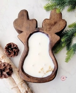 Reindeer Wooden Bowl Candle