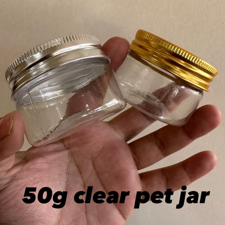Cosmetic Pet Jar with Aluminium Screw Cap Lid 50gm