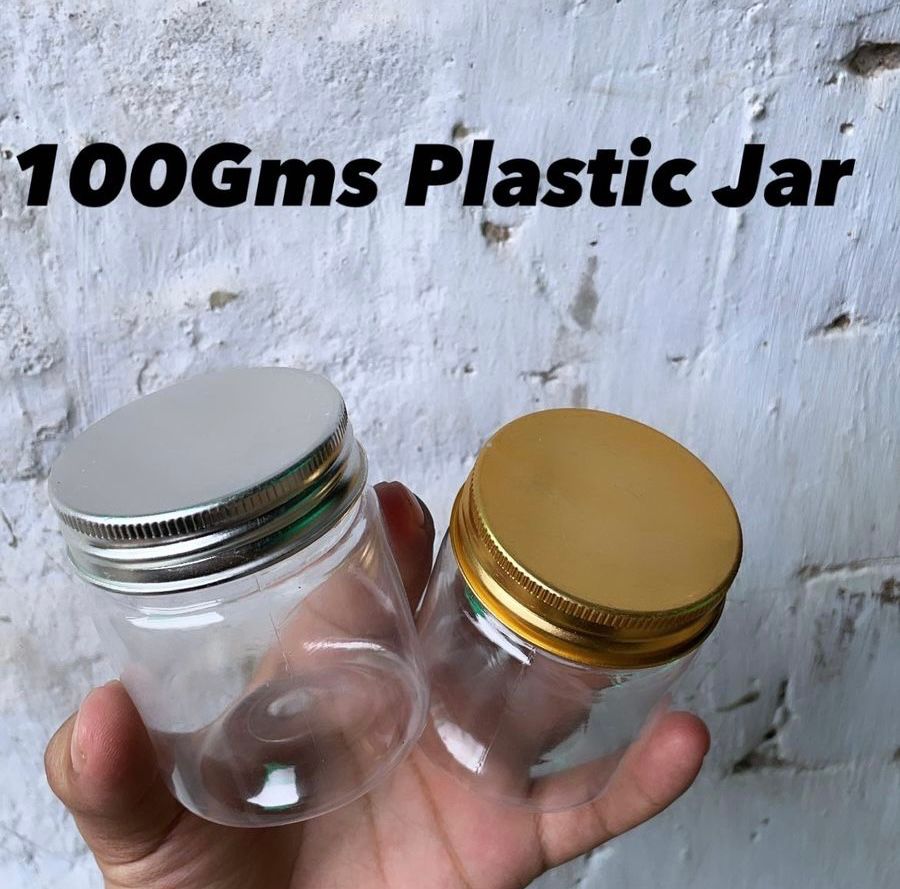 Cosmetic Pet Jar with Aluminium Screw Cap Lid (100gm- Tall)