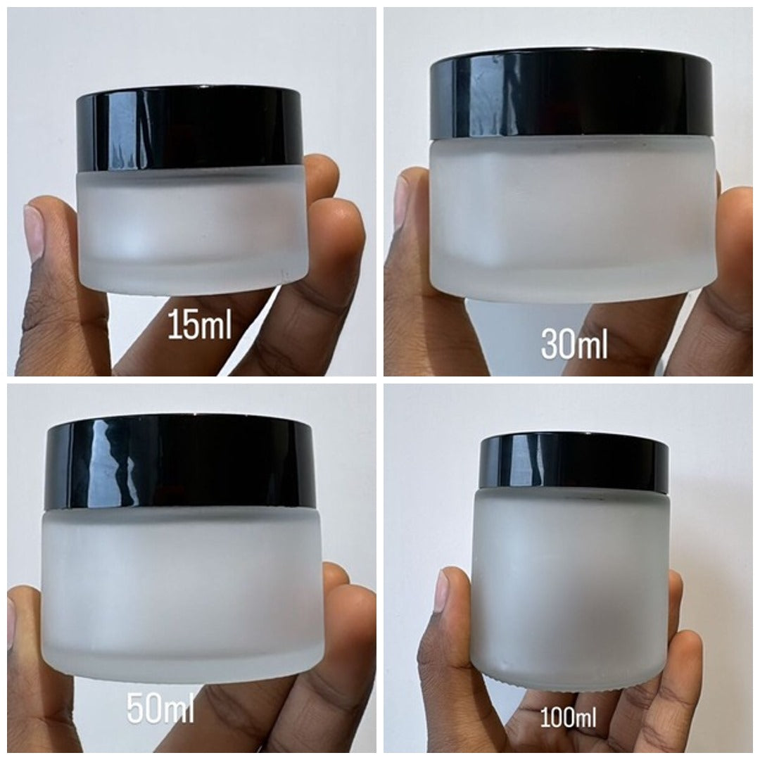 Cosmetic Glass Jar Frosted Clear with Black Cap (15gm, 30gm, 50gm, 100gm)