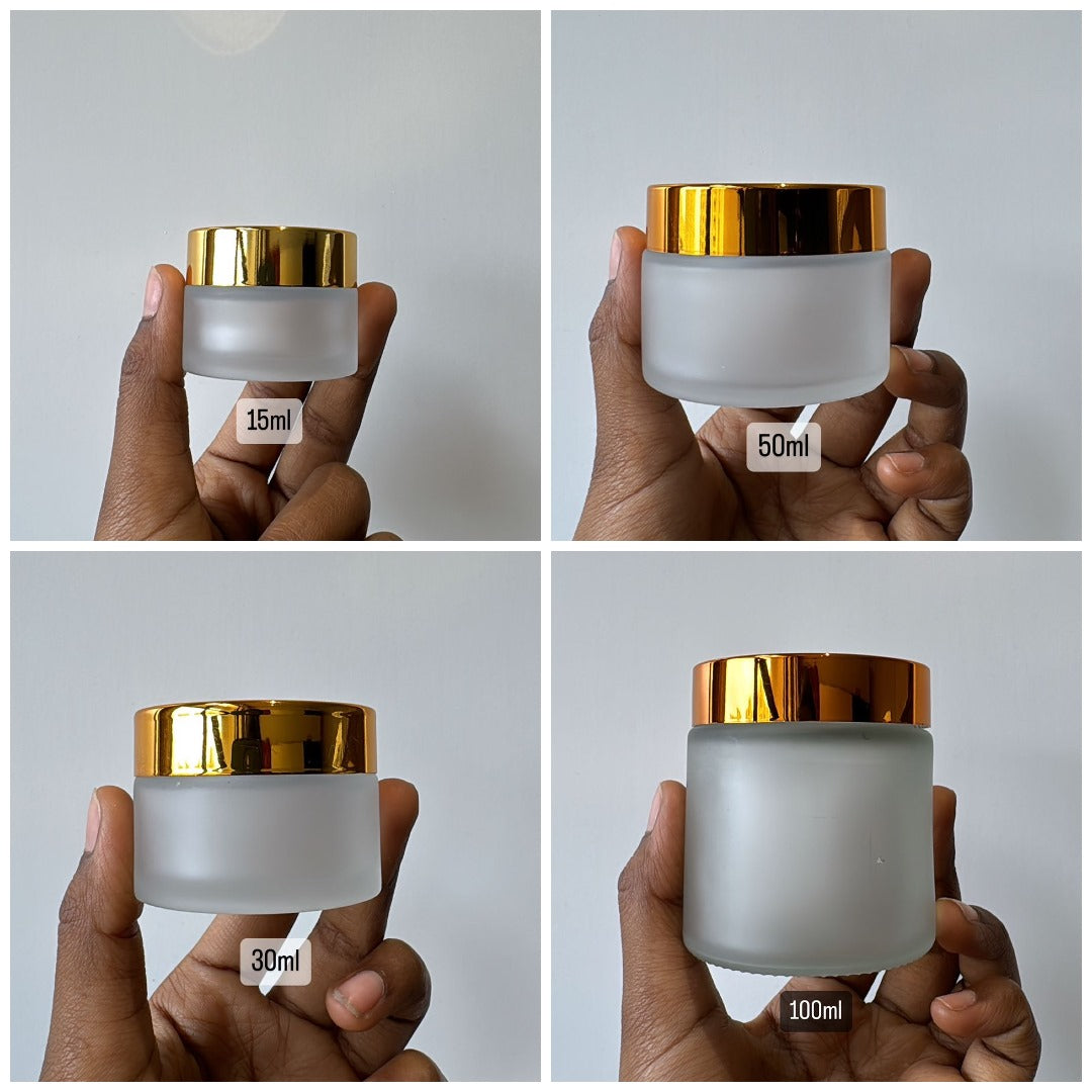 Frosted Clear Cosmetic Glass Jar with  Gold Cap