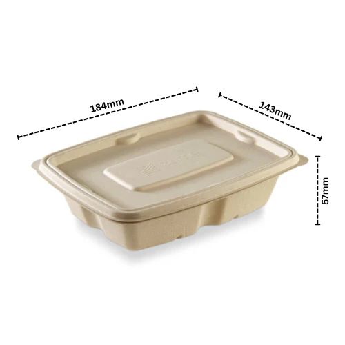 Bagasse Container + Lid -750ml (Rectangle)
