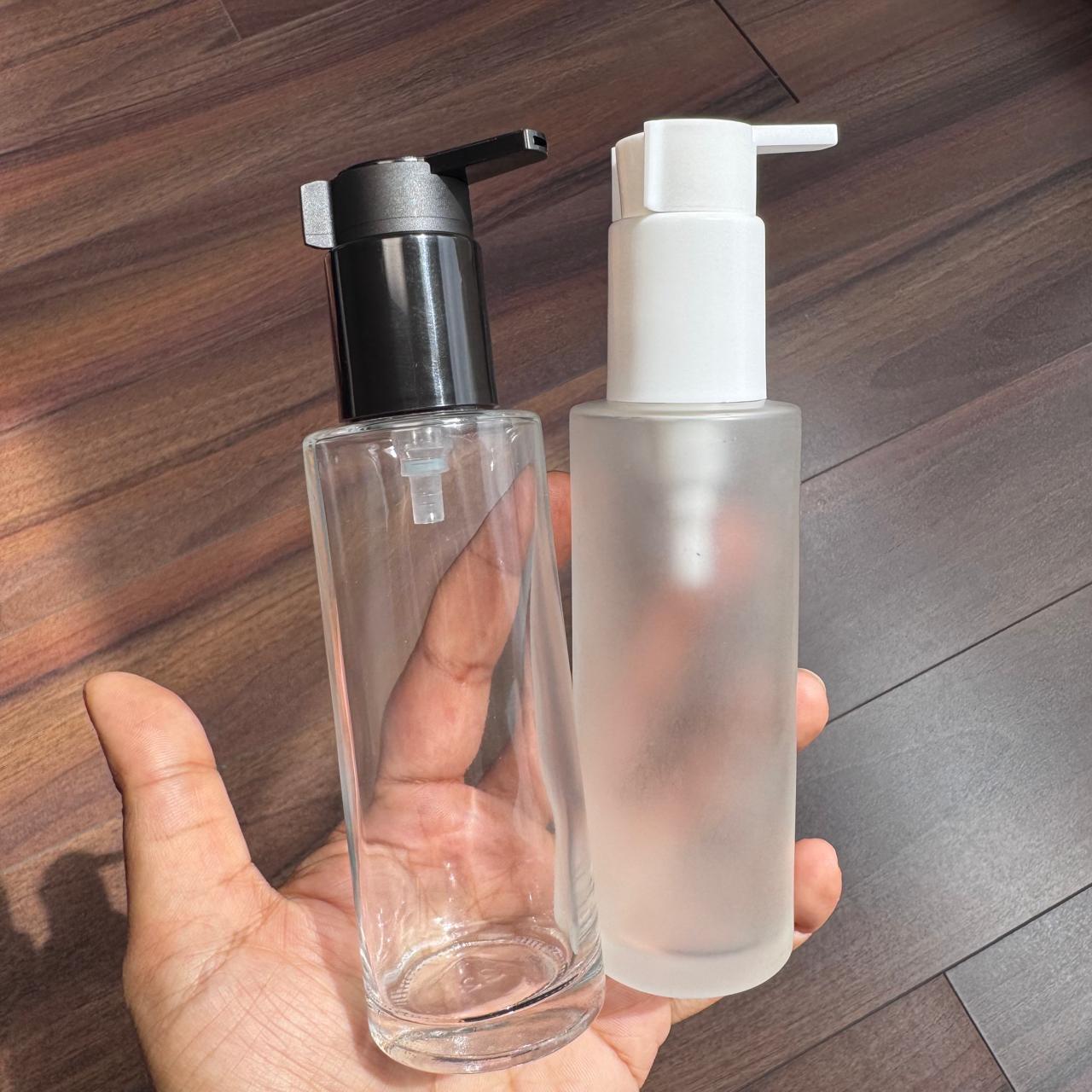 100ml Clear Glass Dispenser Pump Bottle | Perfect for Lotions & Liquid Soap | Black, White