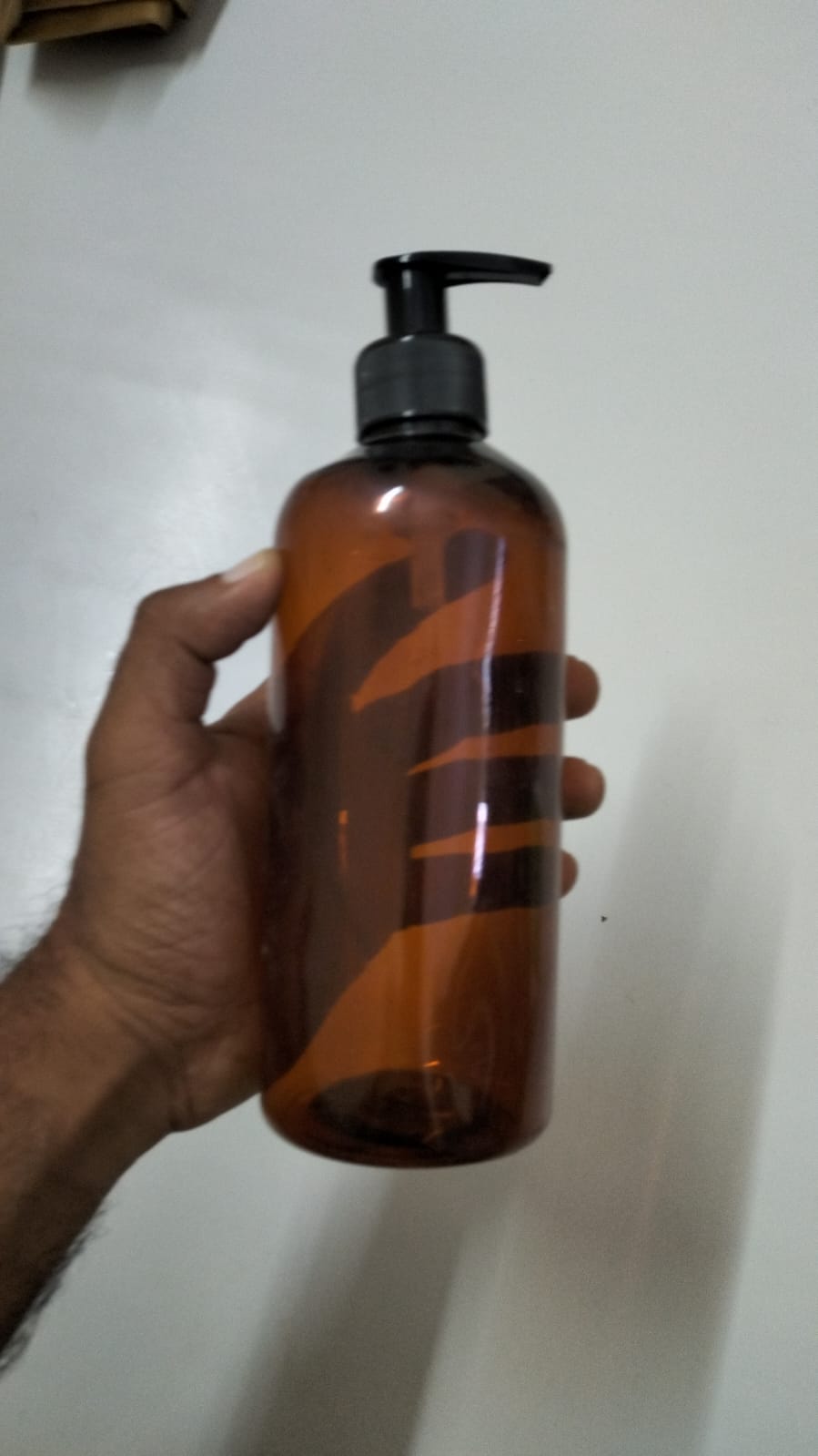 Cosmetic Round Pet Bottle with Lotion/ Dispenser Pump - Amber/ Clear (500ml)