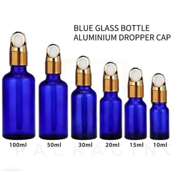 Blue Glass Bottle + Basket Dropper (Black, White, Silver, Gold)