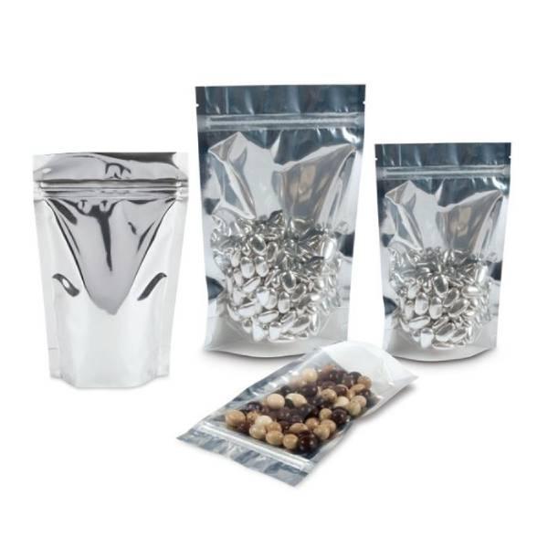 1 Side Metallic Silver/ 1 Side Transparent Stand up Pouch-  Zipper