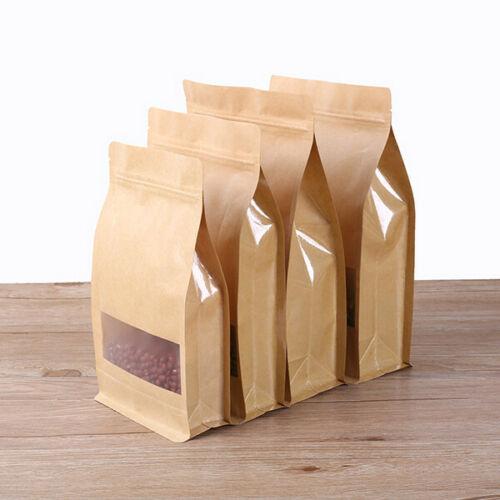 Kraft Brown Paper 3D Flat Bottom Pouch with Zipper, Window (Brown)