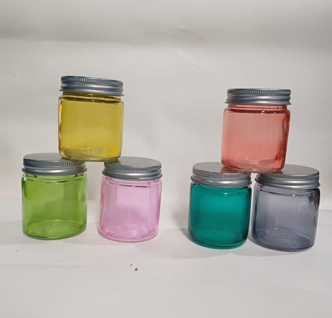 Cosmetic Multi-Colored Glass Jar With Aluminium Screw Metal Cap-100g
